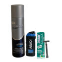 SHAVING KIT(clearasil shave gel+arko aftershave+derby extra double edged razor+safety razor(silver)