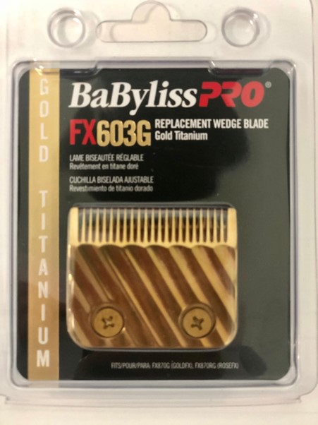 BABYLISS PRO GOLD WEDGE BLADE # FX603G Fits FX870G (GoldFX clipper) Fits FX870RG (RoseFX clipper) Fits FX870S (SilverFX clipper) Fits FXF880 Fits all 2-hole blade systems